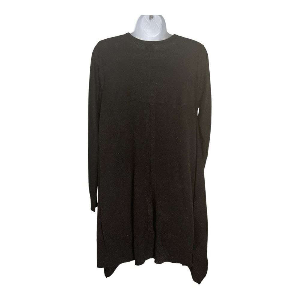 Cupio Scoop Neck Long Sleeve Glittered SharkBite Hem Ribbed Knit Top-BLACK / M - Picture 3 of 4